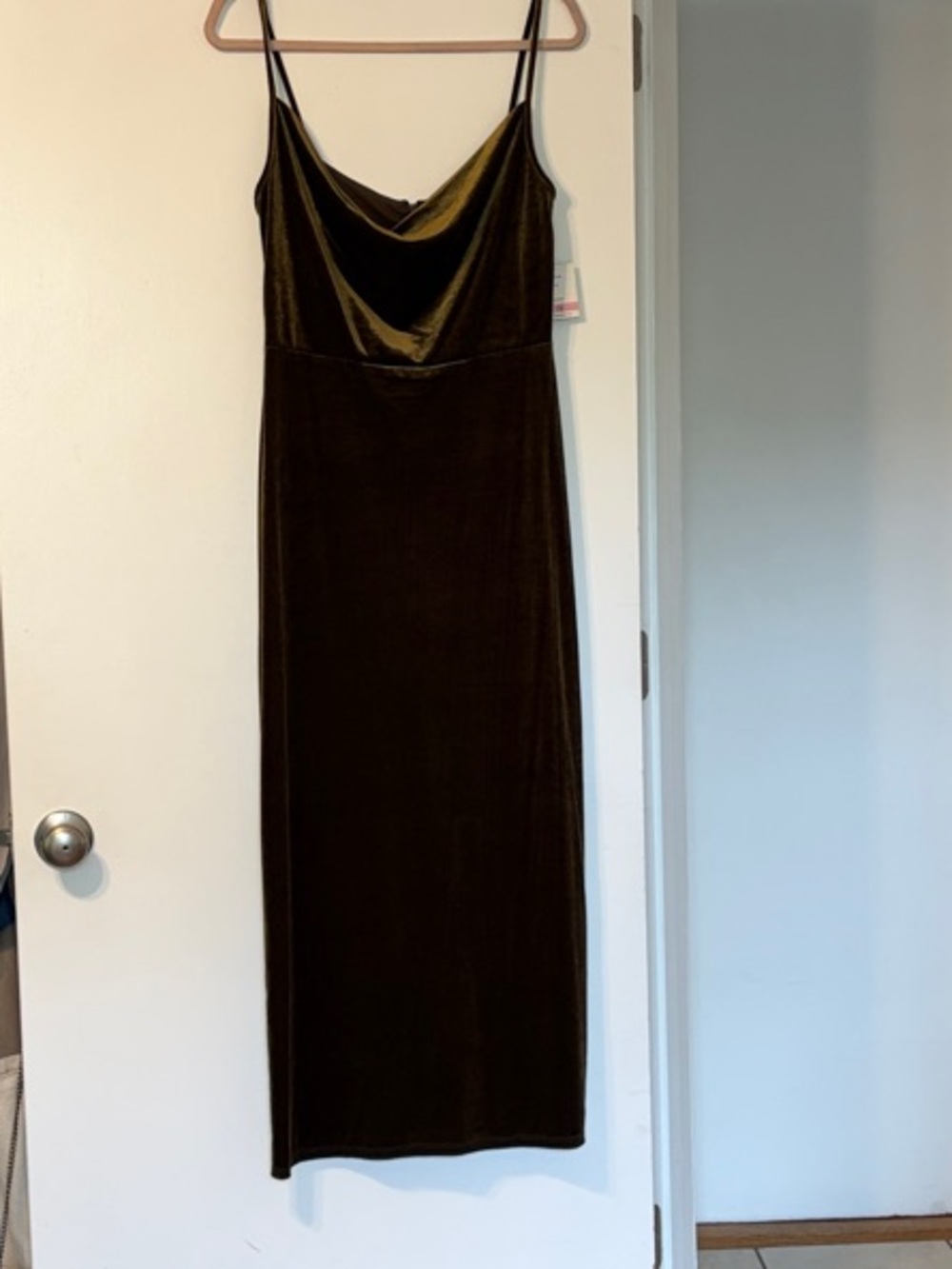 Taylor Olive Green Velvety Slip Dress